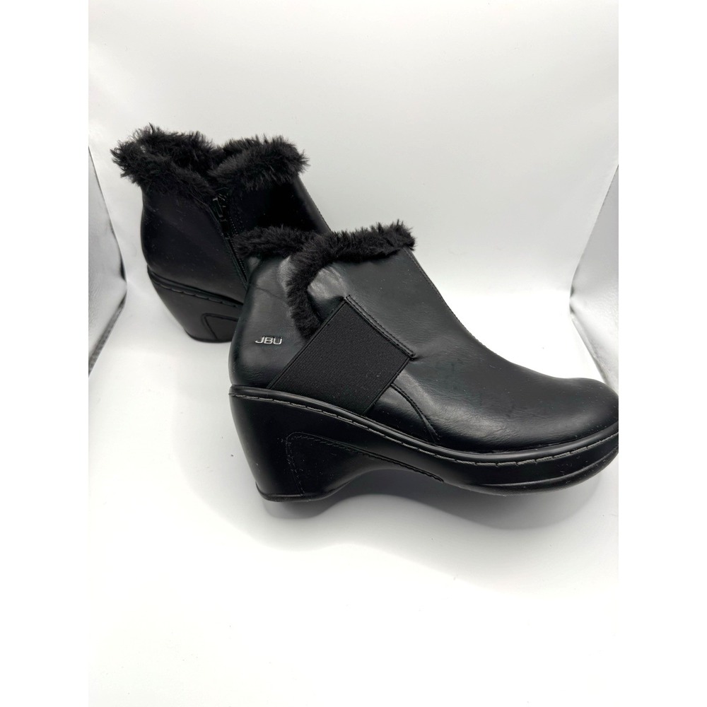 JBU by Jambu Mila Women Size 7 Ankle Boots Booties Wedge Black Fur Lined Vegan